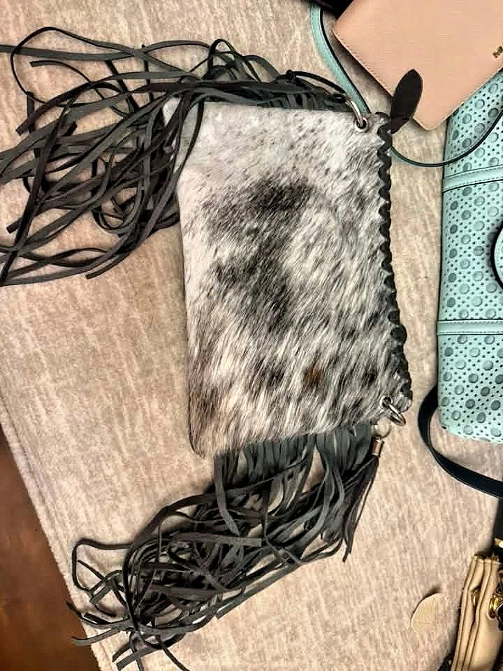 Fringe Crossbody Bag in Gray & Black